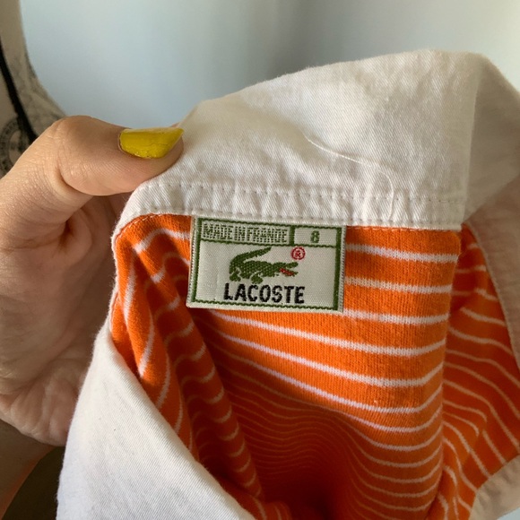 LACOSTE Striped Orange & White Polo Top Women’s Made in France Size Medium - Picture 9 of 11